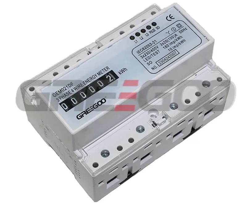 Greegoo GEM021DF 5(30)A 3 Fazlı 4 Kablolu Elektronik DIN Raylı Aktif Enerji Sayacı
