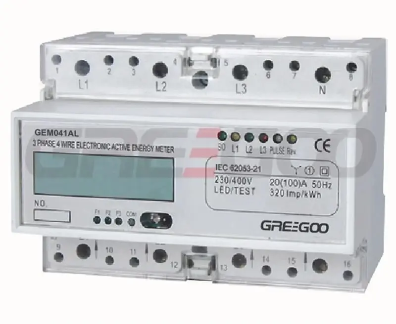 Greegoo GEM041AL 20(100)A 3 Fazlı Çok Tarifeli DIN Raylı Aktif Enerji Sayacı